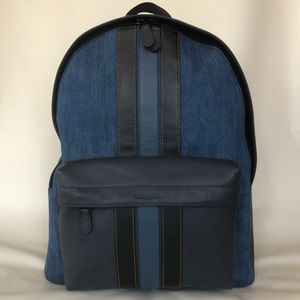COACH Charles Denim and Black Leather Backpack